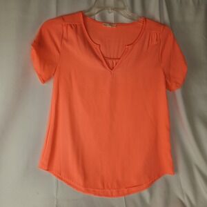 Mine Women's Size Small Neon Orange Flutter Sleeve V Neck Pullover Blouse